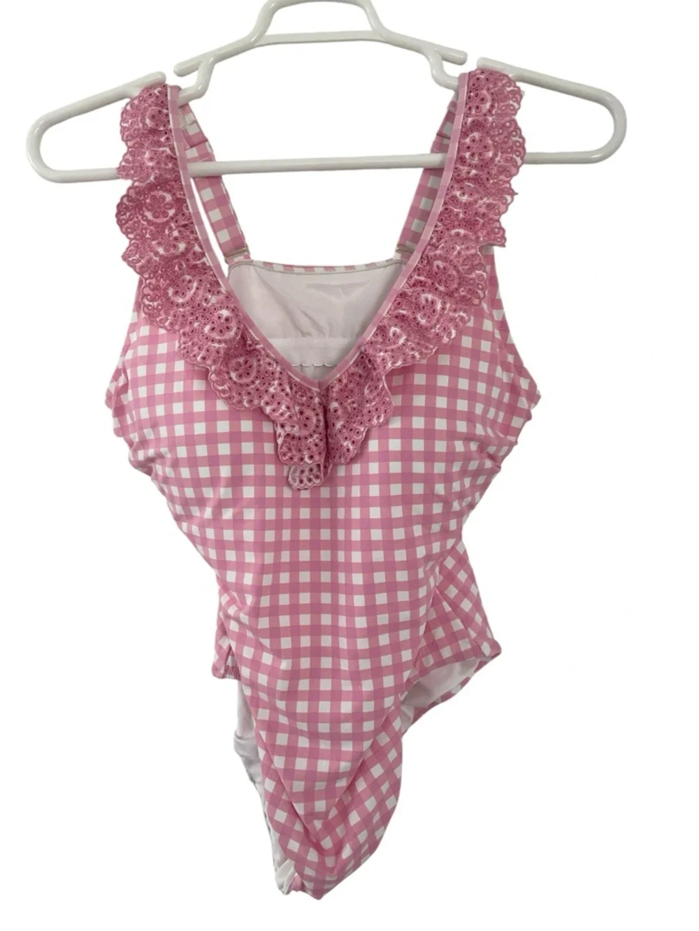Draper James /Land’s End Pink Gingham Ruffle One-Piece size 16